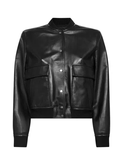 Salvatore Santoro Ribbed Leather Bomber Jacket In Black