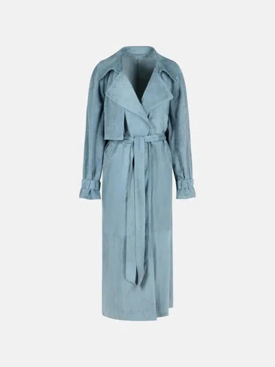 Salvatore Santoro Blue Suede Trench Coat In Light Blue