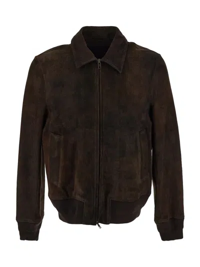 Salvatore Santoro Bomber In Pelle Scamosciata In Brown