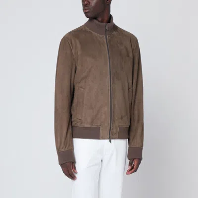 Salvatore Santoro Brown Suede Leather Zip Bomber