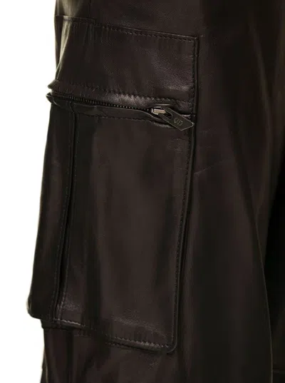 Salvatore Santoro Brown Cargo Pants In Nappa Leather Woman In Black