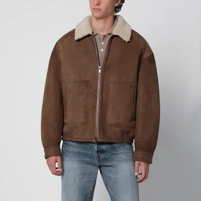 Salvatore Santoro Brown Coffee Shearling Jacket With Zip