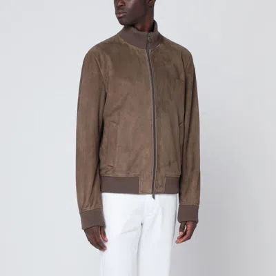 SALVATORE SANTORO SALVATORE SANTORO  BROWN SUEDE LEATHER ZIP BOMBER