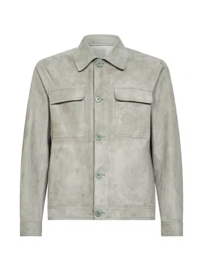 Salvatore Santoro Button Chest Pocket Leather Jacket In Gray