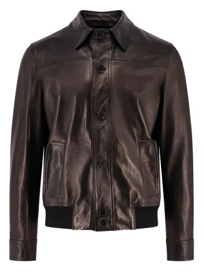 Salvatore Santoro Buttoned Leather Jacket In Brown