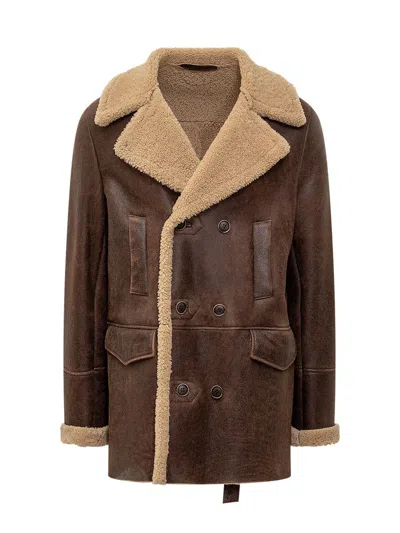 Salvatore Santoro Shearling Trim Jacket In Brown