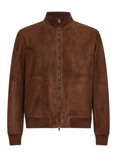 Salvatore Santoro Ribbed-collar Leather Jacket In Burgundy