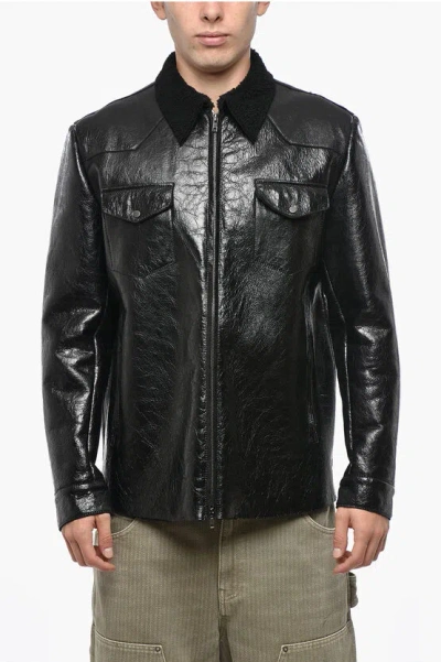 Salvatore Santoro Crackle-finish Leather Jacket With Double Breast Pocket In Black