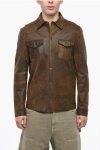 Salvatore Santoro Crackle-finish Leather Overshirt Jacket With Double Breast P In Brown