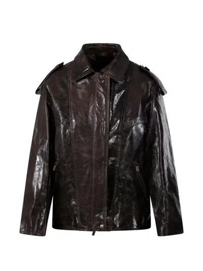 Salvatore Santoro Crinkled-finish Leather Jacket In Black