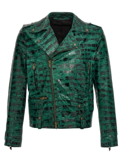 Salvatore Santoro Croc Print Leather Jacket In Green