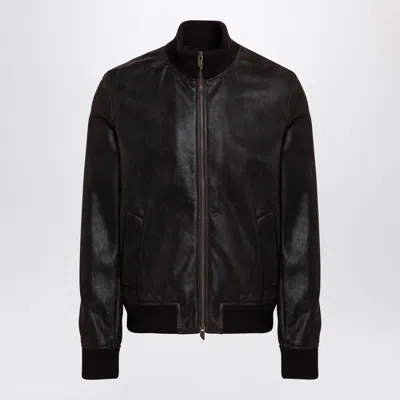 Salvatore Santoro Dark Brown Leather Bomber Jacket