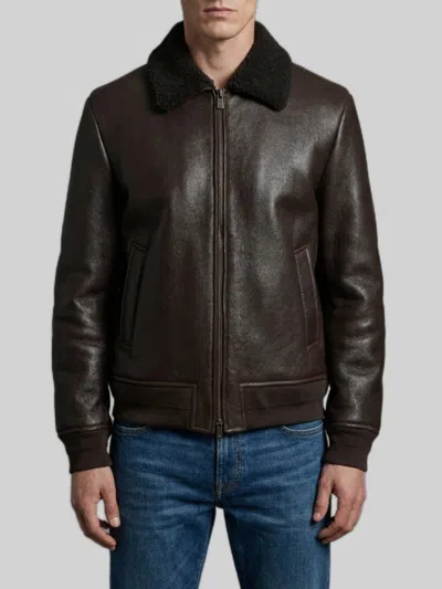 Salvatore Santoro Shearling Bomber Jacket Pointed Collar Ribbed Hem In Multi
