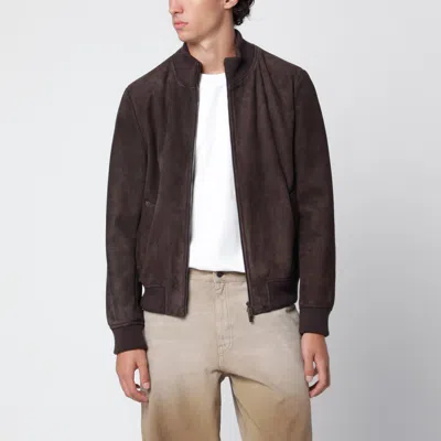 Salvatore Santoro Dark Brown Suede Bomber Jacket