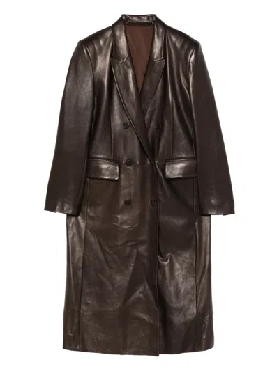 Salvatore Santoro Double-breasted Leather Coat In Brown