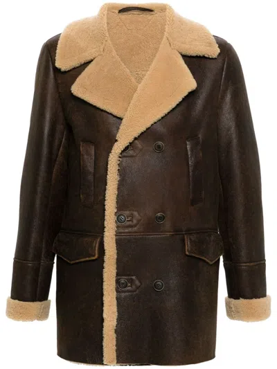 Salvatore Santoro Double-breasted Leather Coat In Brown