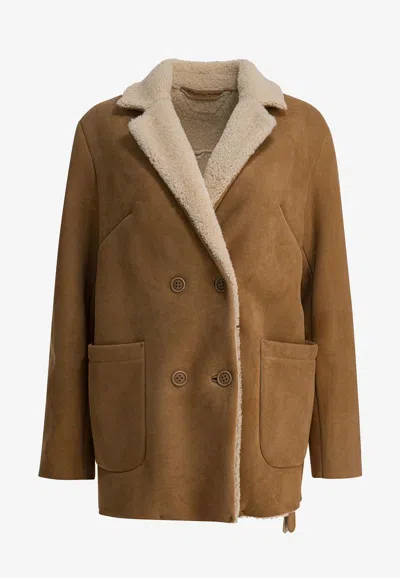 SALVATORE SANTORO DOUBLE-BREASTED SHEARLING SUEDE JACKET