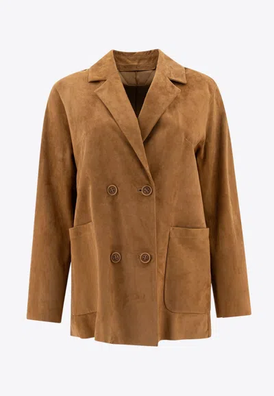 Salvatore Santoro Double-breasted Suede Leather Jacket In Brown