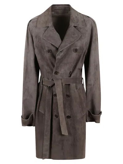 Salvatore Santoro Earth-toned Suede Trench Coat In Brown