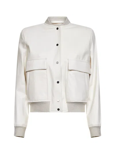 Salvatore Santoro Egg White Plongé Nappa Leather Bomber Jacket In Neutral