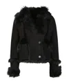 Salvatore Santoro Cropped Leather Jacket With Plush Fur Trim In Black
