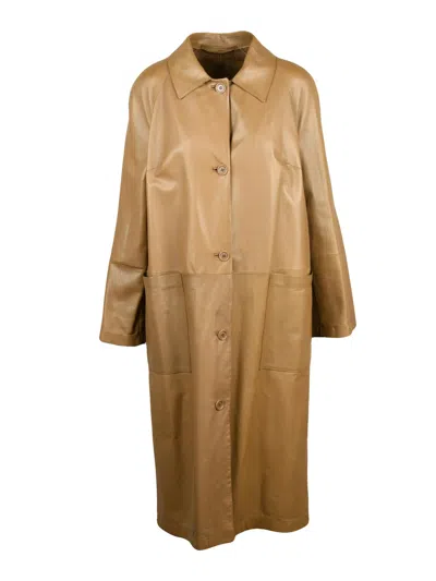 Salvatore Santoro Grey Leather Duster Coat In Brown