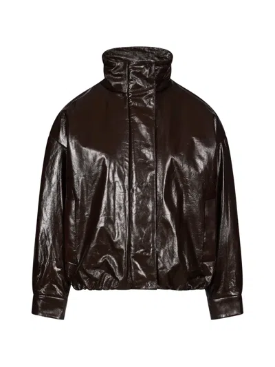 Salvatore Santoro High-neck Crinkled-finish Coat In Brown