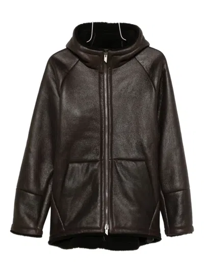 Salvatore Santoro Hooded Leather Jacket In Brown