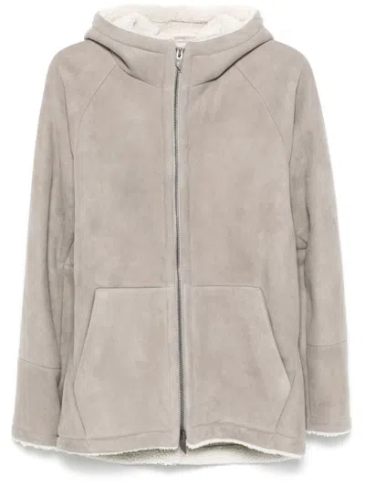 Salvatore Santoro Hooded Leather Jacket In Grey