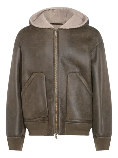 SALVATORE SANTORO HOODED ZIP LEATHER JACKET