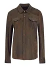 Salvatore Santoro Crackle-finish Leather Overshirt Jacket With Double Breast P In Beige