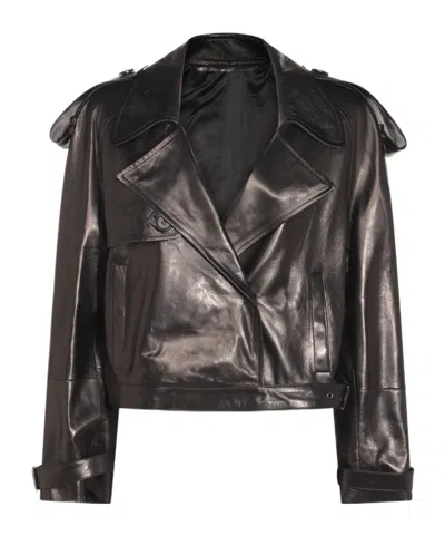 Salvatore Santoro Lapel Long Sleeve Leather Jacket In Glov Black