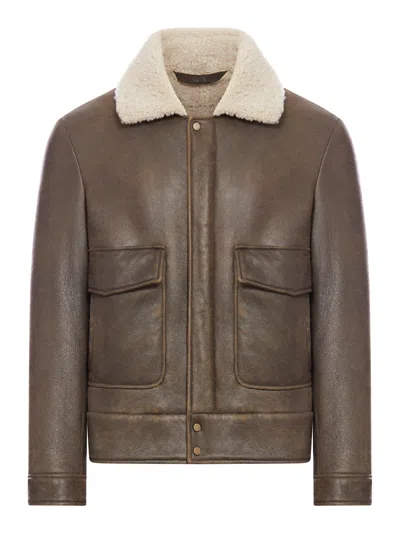 Salvatore Santoro Leather And Shearling Bomber In Brown