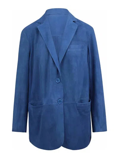 Salvatore Santoro Leather Blazer In Blue