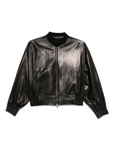 Salvatore Santoro Leather Bomber Jacket In Black