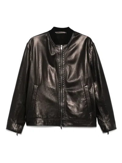 Salvatore Santoro Leather Bomber Jacket In Black