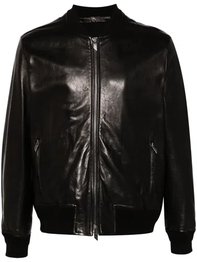 Salvatore Santoro Leather Bomber Jacket In Black