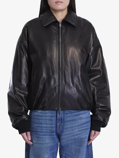 Salvatore Santoro Leather Bomber Jacket In Black