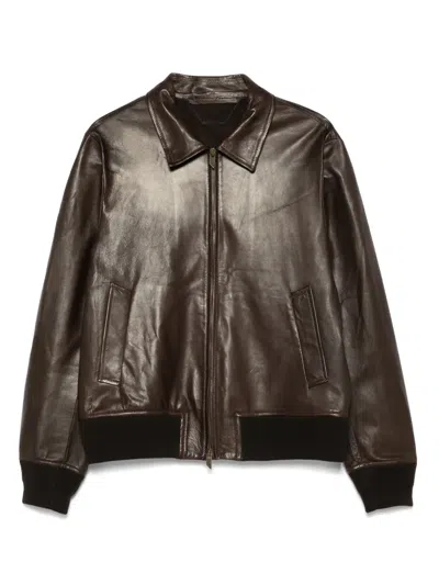 Salvatore Santoro Leather Bomber Jacket In Brown