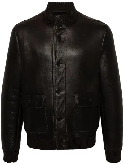 Salvatore Santoro Leather Bomber Jacket In Brown