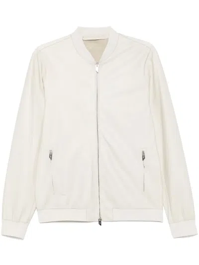 Salvatore Santoro Leather Bomber Jacket In Neutrals