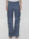 Salvatore Santoro Leather Cargo Pants In Light Blue