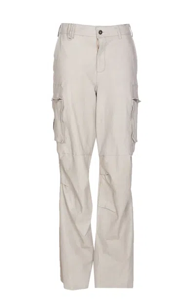 Salvatore Santoro Leather Cargo Pants In White