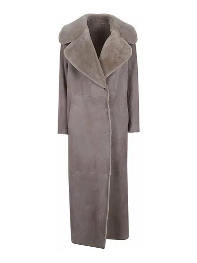 SALVATORE SANTORO ABRIGO DE CUERO - MARRÓN TOPO