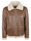 Salvatore Santoro Sheepskin Leather Jacket With Contrasting Shearling Interior And High Collar In Brown