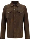 Salvatore Santoro Crackle-finish Leather Overshirt Jacket With Double Breast P In Brown