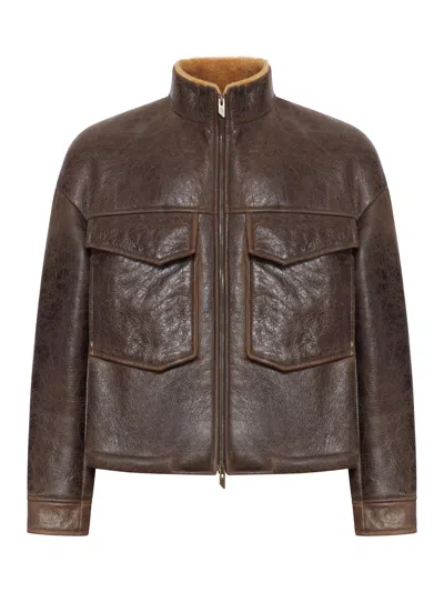 Salvatore Santoro Leather Jacket With Patch Pockets In Brown