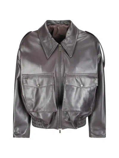 Salvatore Santoro Leather Oversized Jacket In Gray