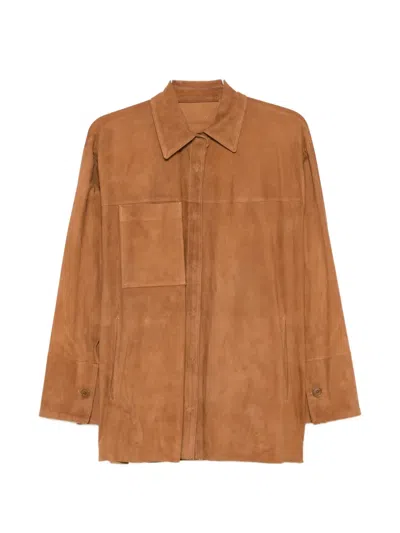 Salvatore Santoro Leather Shirt Jacket In Brown