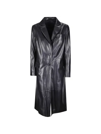 Salvatore Santoro Leather Single-breasted Coat In Blue
